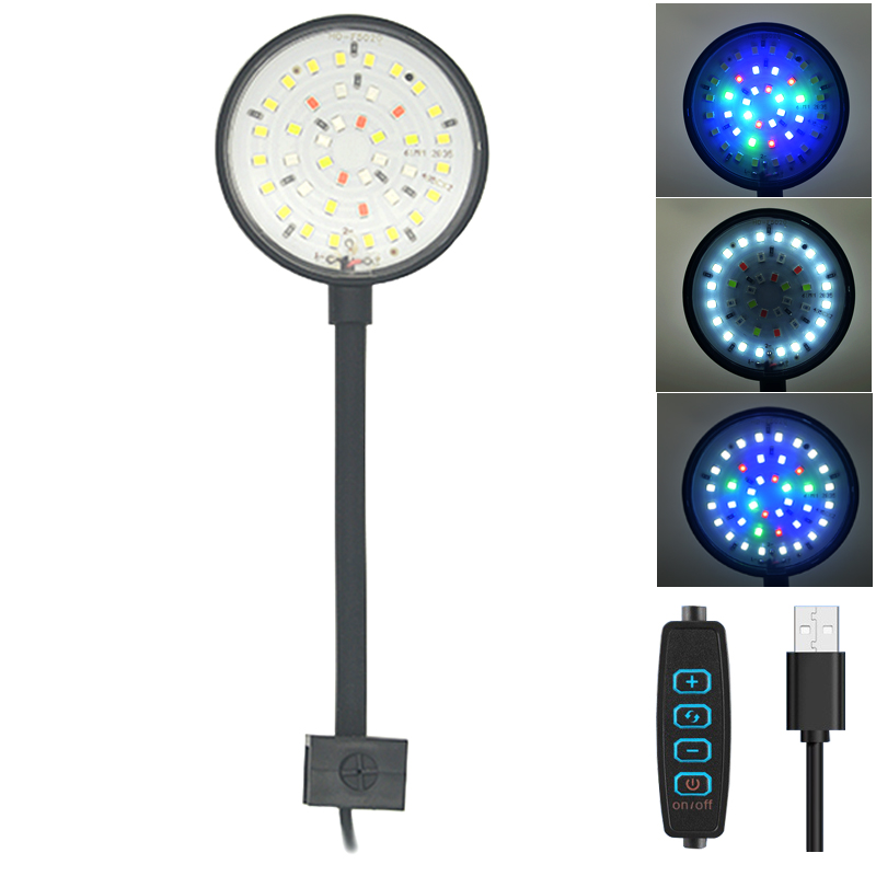 Aquarium Fish Only - USB Aquarium LED โคมไฟถังปลาตกแต่งพืชน้ําหลายโหมดหรี่แสงได้ความสว่างเต็มสเปกตรัม Mini Clip