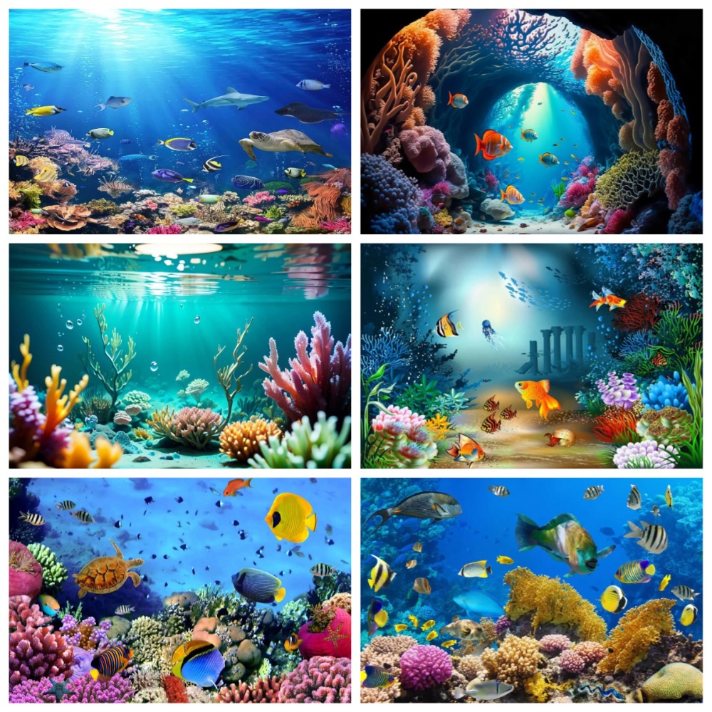 Aquarium Fish World - ฉากหลังถ่ายภาพธีมโลกใต้น้ำ ปลา ปะการัง ตู้ปลา, งานเลี้ยงวันเกิดเด็ก, ฉากหลังถ่ายภาพตกแต่งบ้าน