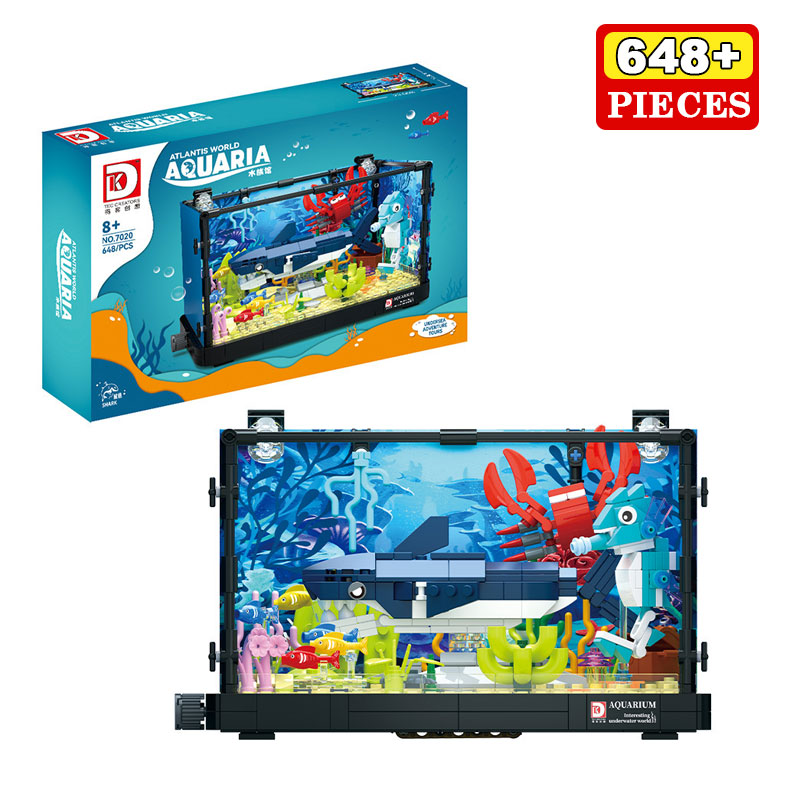 Aquarium Fish World - ตัวต่อสร้างระบบนิเวศฉลาม 648 ชิ้น แบบจำลองตู้ปลาทะเล พร้อมปลาหลากหลายชนิด ปะการัง
