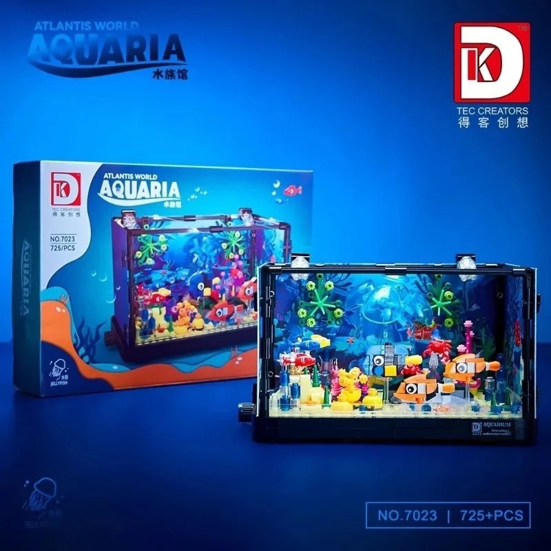 Aquarium Fish World - ชุดตัวต่อสร้างโลกใต้ทะเล 3 ชิ้น พร้อมตู้ปลาปะการัง ไฟ LED