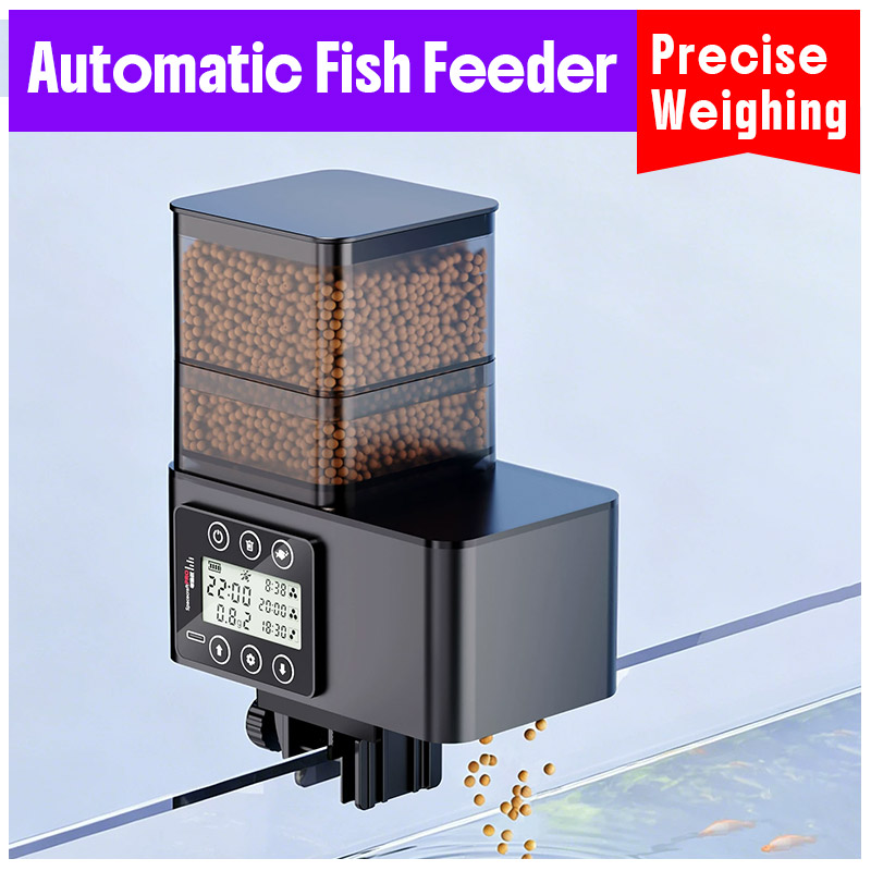 Aquarium Fish Auto Feeder - เครื่องให้อาหารปลาอัตโนมัติแบบชั่งน้ำหนักแม่นยำ ป้องกันการกระจัดกระจาย ตั้งเวลาได้ สำหรับตู้ปลาและตู้เต่า