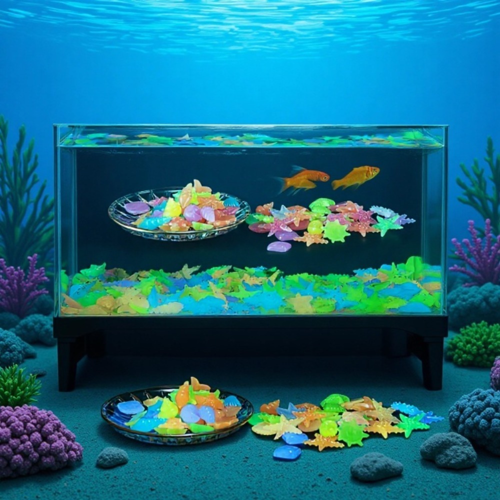 Aquarium Fish Artificial - หินเรืองแสงในทะเล เปลือกหอยเรืองแสง ปลาดาวหลากสีสัน สำหรับตกแต่งตู้ปลา ตกแต่งภูมิทัศน์ ให้แสงสว่างในตู้ปลา