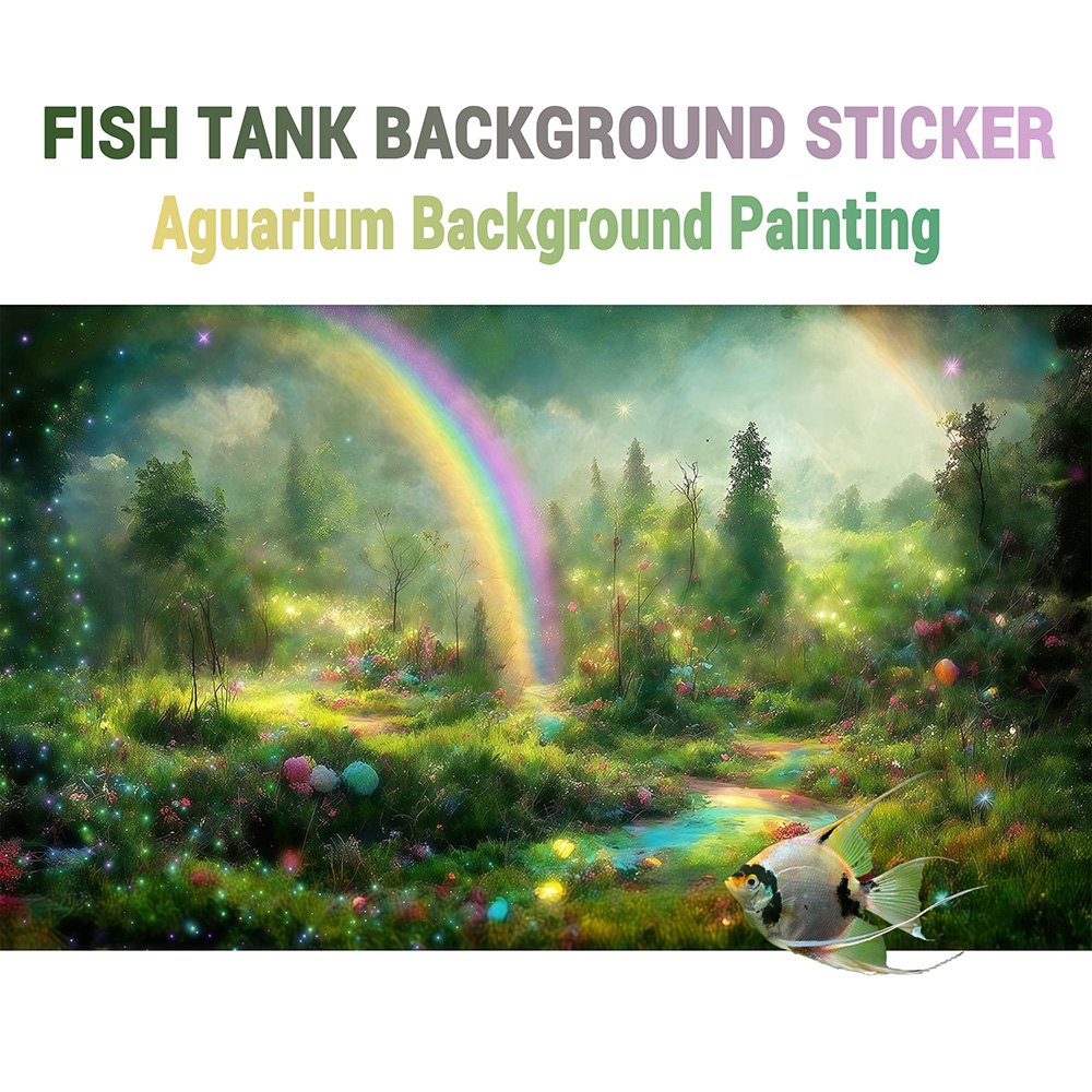 Aquarium Fish Rainbow - ฉากหลังตู้ปลา, ฉากหลังสำหรับตู้ปลา, ทุ่งเรนโบว์เอลฟ์, ของตกแต่งตู้ปลา, สติกเกอร์แบน 2