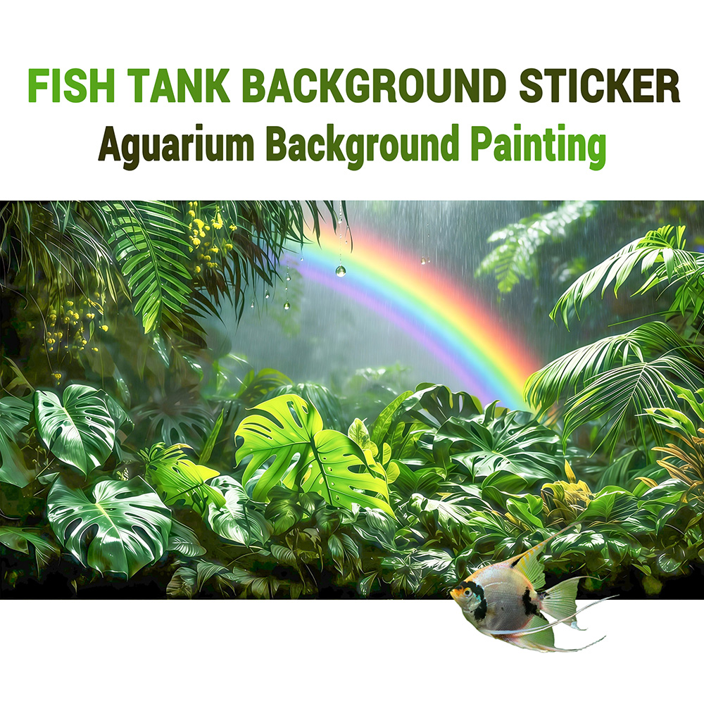 Aquarium Fish Rainbow - ฉากหลังสำหรับตู้ปลา, ฉากหลังสำหรับตกแต่งตู้ปลา, ลายฝนเขตร้อนสีรุ้ง, ของตกแต่งตู้ปลา, สติกเกอร์แบบแบน 2