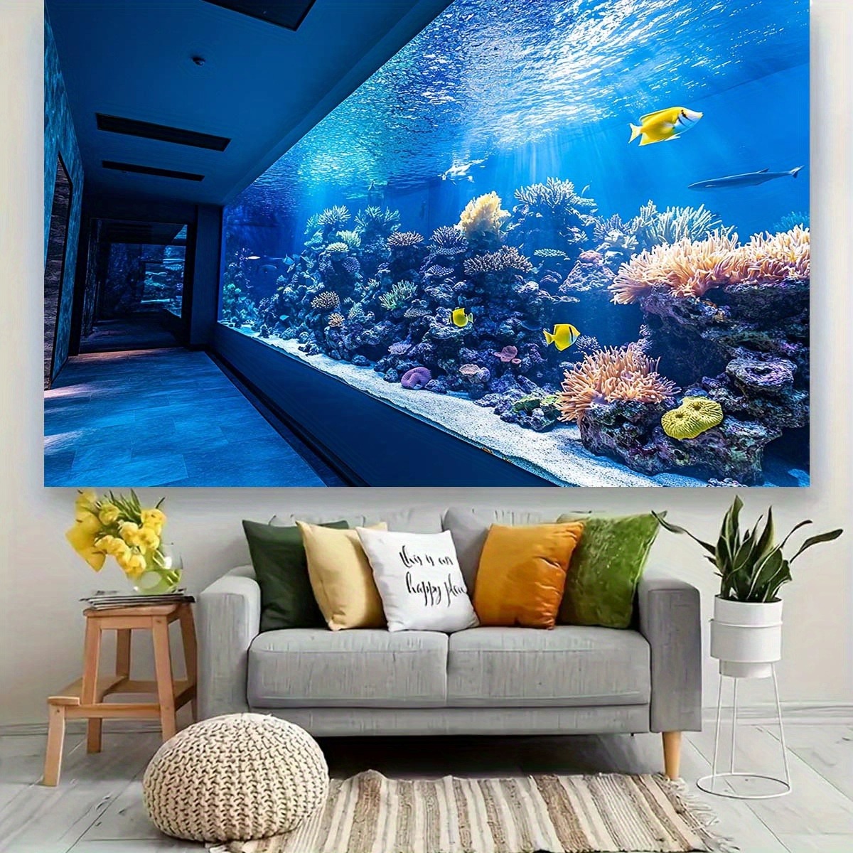พรมแขวนผนังลายปะการังใต้น้ำสีส - Aquarium Fish Home บทวิจารณ์และราคา
